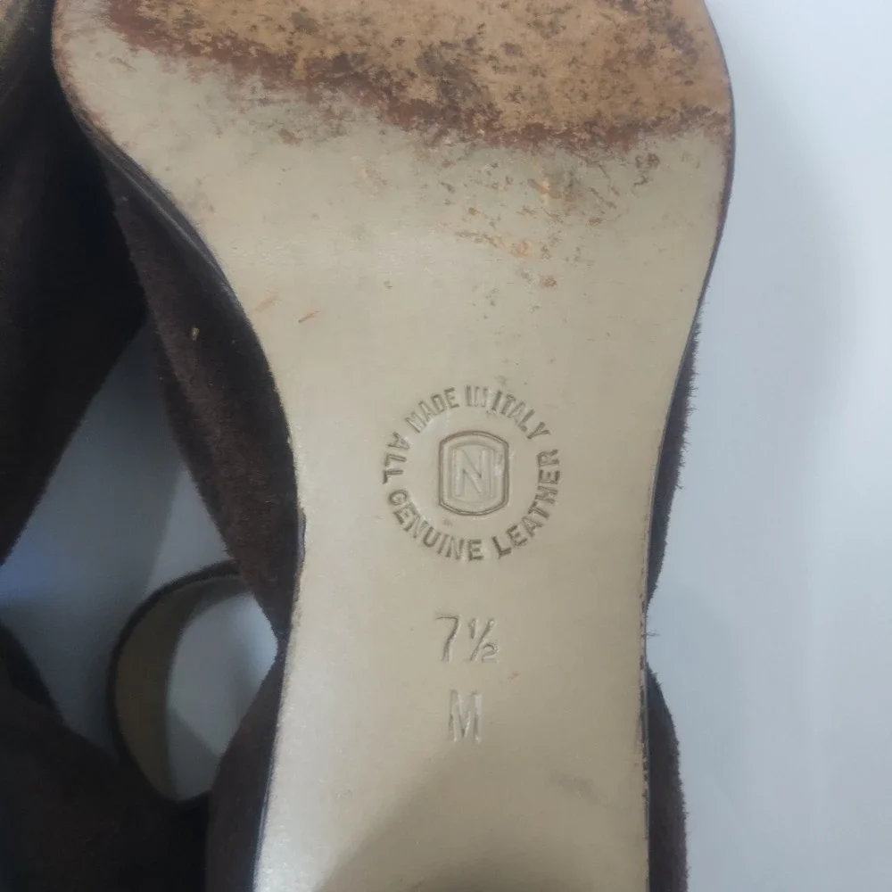 Nordstrom Mary Jane Heels Womens 7.5 Chocolate Brown Suede Leather Made in Italy
